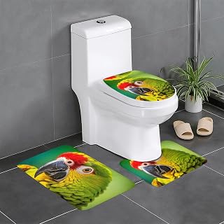 Parrot Bird close-up3-piece Non-Slip Floor mat Set Flannel Floor mat Bathroom Non-Slip mat Home Decor