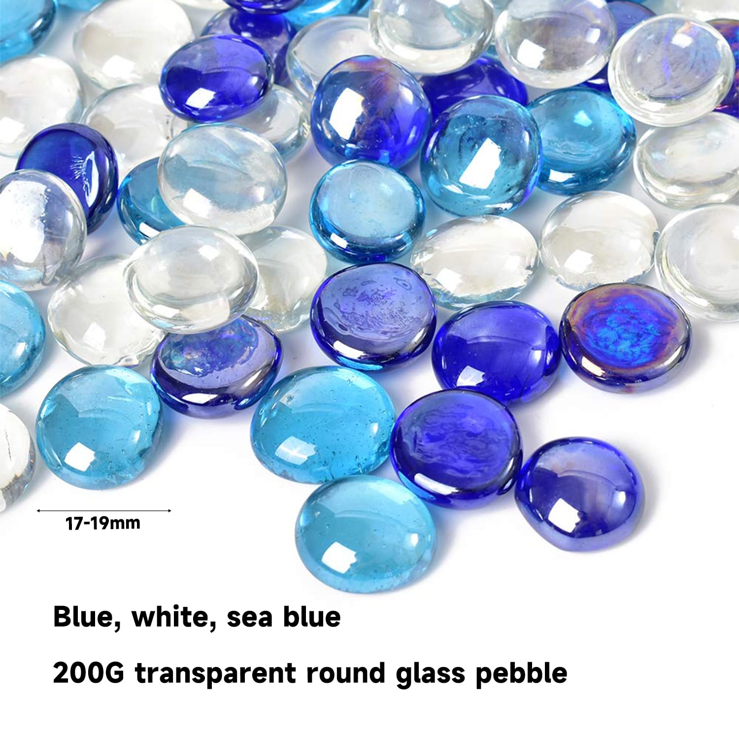 Galets de verre ronds transparents - 200 g - Pierres précieuses plates - Décoration de vase - Pour aquarium, pots de plantes, aménagement paysager