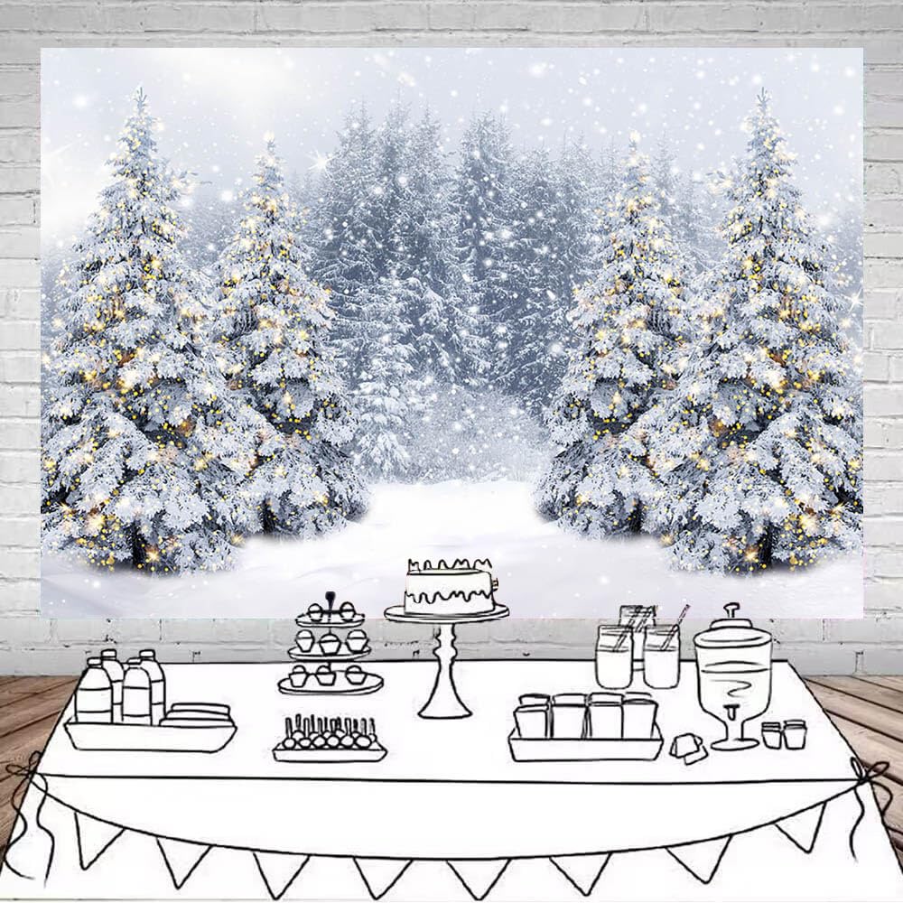 Avezano Sfondo fotografico con scena invernale, paesaggio natalizio del Paese delle Meraviglie con fiocchi di neve, paesaggio bianco e bosco innevato, decorazione per feste di Natale, oggetti di scena