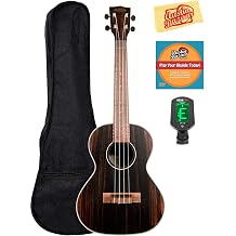 Kala KA-EBY-T Striped Ebony Tenor Ukulele Bundle with Gig Bag, Tuner, Austin Bazaar Instructional DVD, and Polishing Cloth