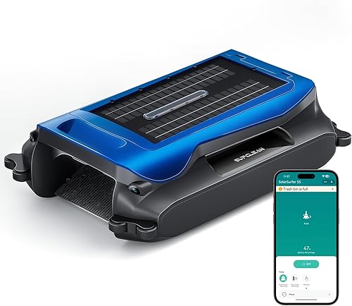 Miniatura 12 de Robot desnatador eléctrico automático de piscina 24/7 con soporte de aplicación, limpiador de superficie flotante para piscina sobre el suelo