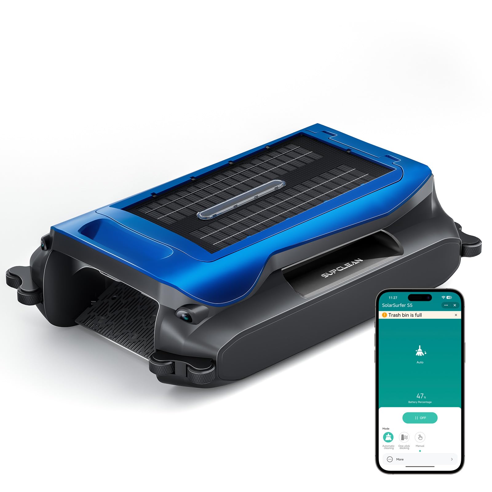 Photo 1 of 24/7 Solar Powered Automatic Electric Pool Skimmer Robot with APP Support Floating Surface Cleaner for Above Inground Pool,Auto Robotic Pool Skimmer with Efficient(Blue)