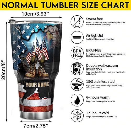 Miniatura 2 de N NAMESISS Vaso de veterano personalizado impreso en toda la superficie, vaso para veteranos, Veterans Are My Brothers, vaso de 30 onzas, vaso para