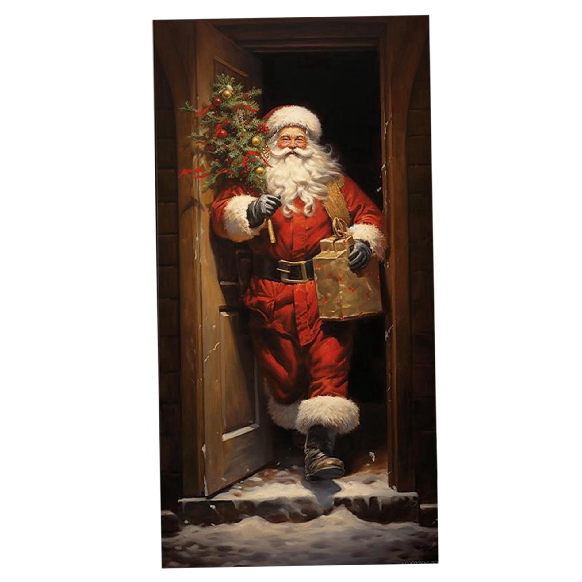 CAKEEYUM Christmas Door Cover 35x79 Reusable Santa Door Cover Elastic Fabric Christmas Decorations for Winter Indoor Outside Banner Farmhouse Party Covers, Decorations