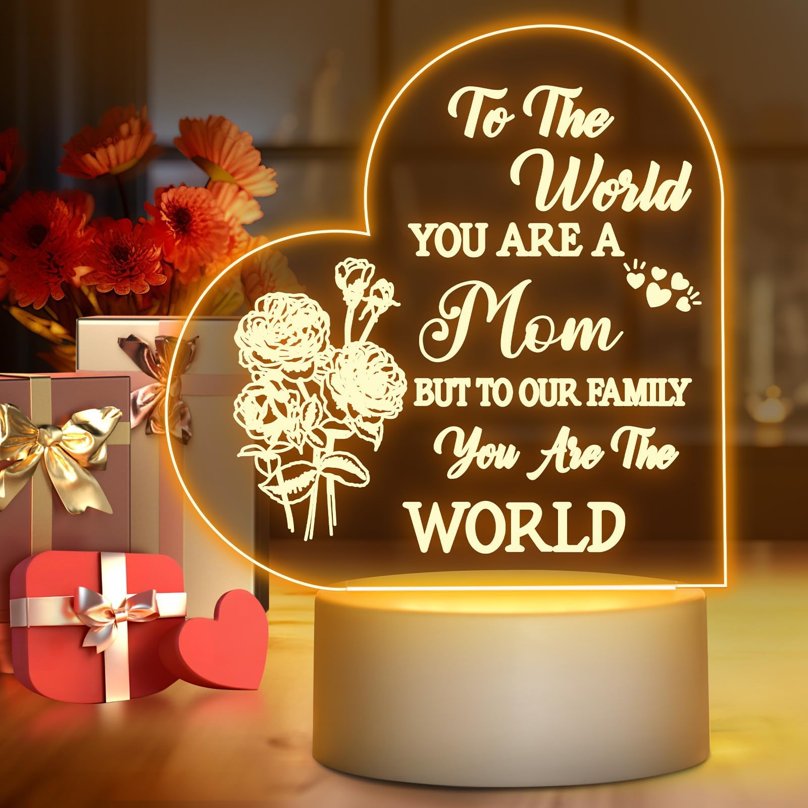 WinzwonGifts for Mom, Birthday Gifts for Grandma Wife from Daughter Son, Night Light Personalised Presents for New Mom, Mother in Law, Arcylic Room Decoration Pregnant Gift for Mothers Day