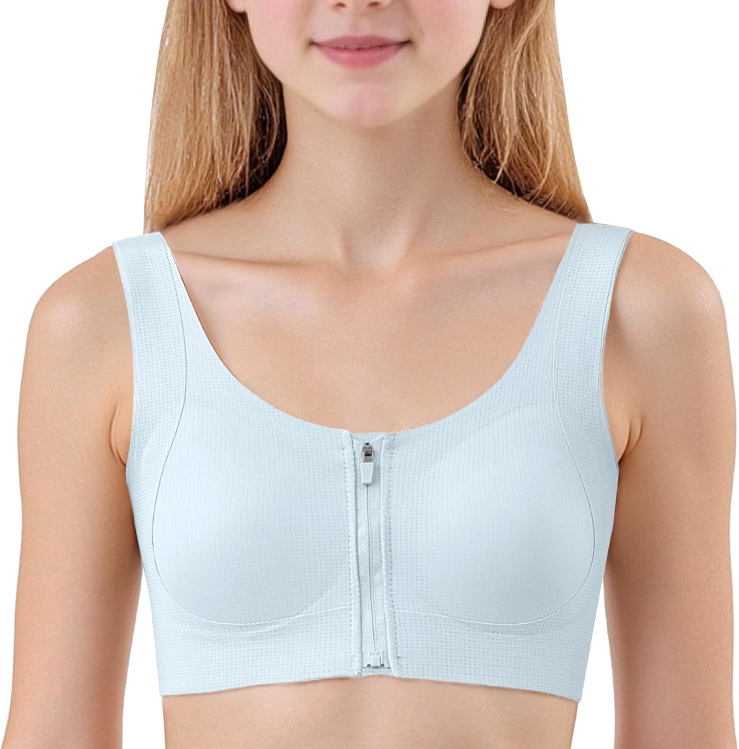 Happy Cherry Girls Zip Front Training Bras Seamless Sports Bra Breathable Bralette for Teen Girl 8-14 Years