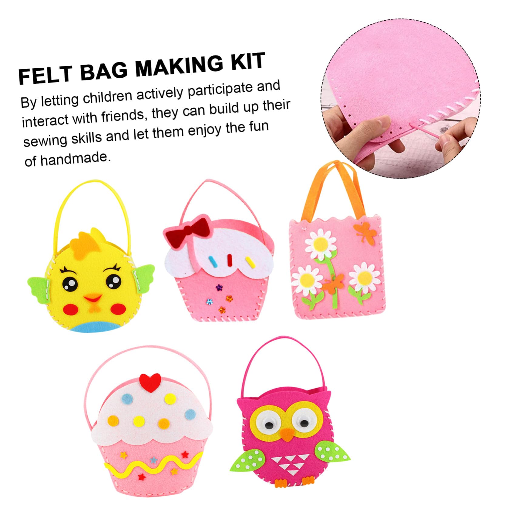GALPADA 5 juegos Kit Manualidades Bolsas Fieltro sin Tejer Seguro DIY para Principiantes con Divertidos y Material para Coser Manos Pequeñas