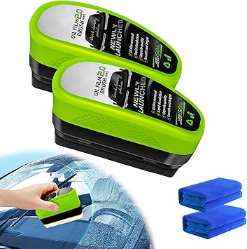 2PCS Upgrade Automotive Oil Film Cleaning Brush, Reusable Oil Film Cleaning Brush, Glass Coating Brush for Windshield, Remove & Prevent Rain and Fog Cleaning Glass Brush