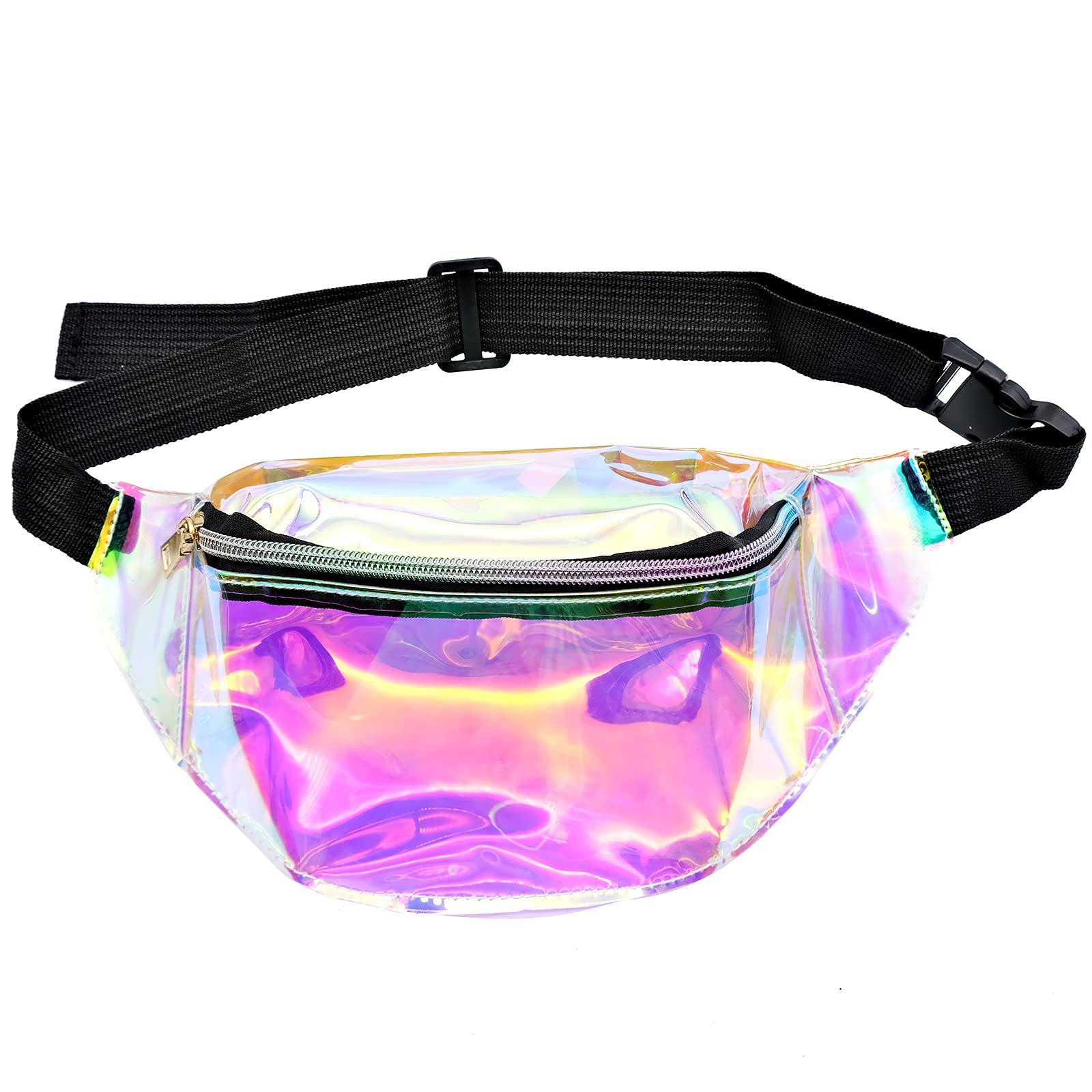 Holographic Fanny Pack, Clear Waterproof Waist Bag Stadium Approved, Fashion Sports Waist Pack for Running, Camping, Travel, Hiking, Beach