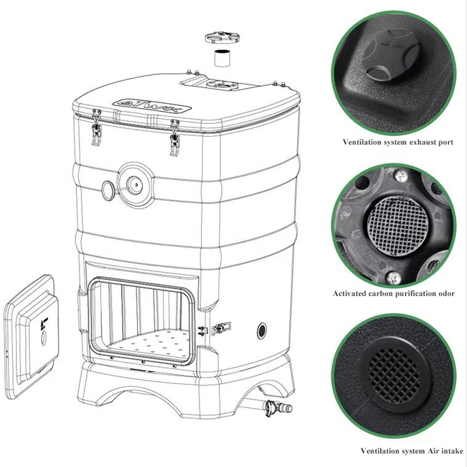 Compostador Jardín Contenedor de compost aislado de 110 l/29 galones con sistema de ventilación, compostaje rápido durante todo el año, compostador térmico for exteriores con termómetro Compostera Org
