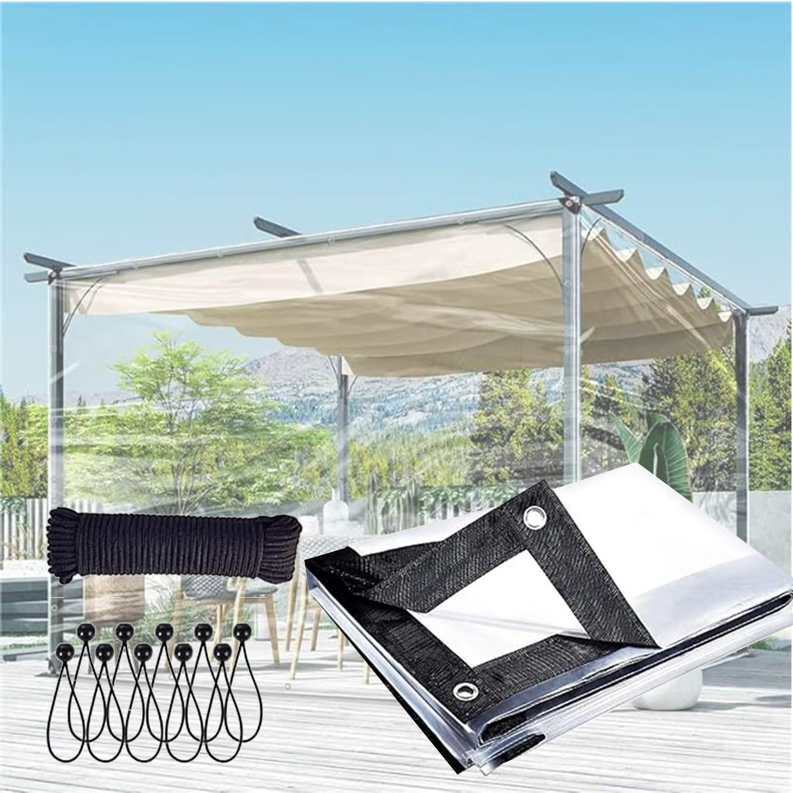 Klgfbdc Clear Pvc Vinyl Tarp Thickness-Transparent Polytarp With Metal Grommets Thicken Clear Waterproof Tarp Anti-Tear Garden Rainproof Transparent Poly Tarpaulin For Patio Home Boat Car Camping