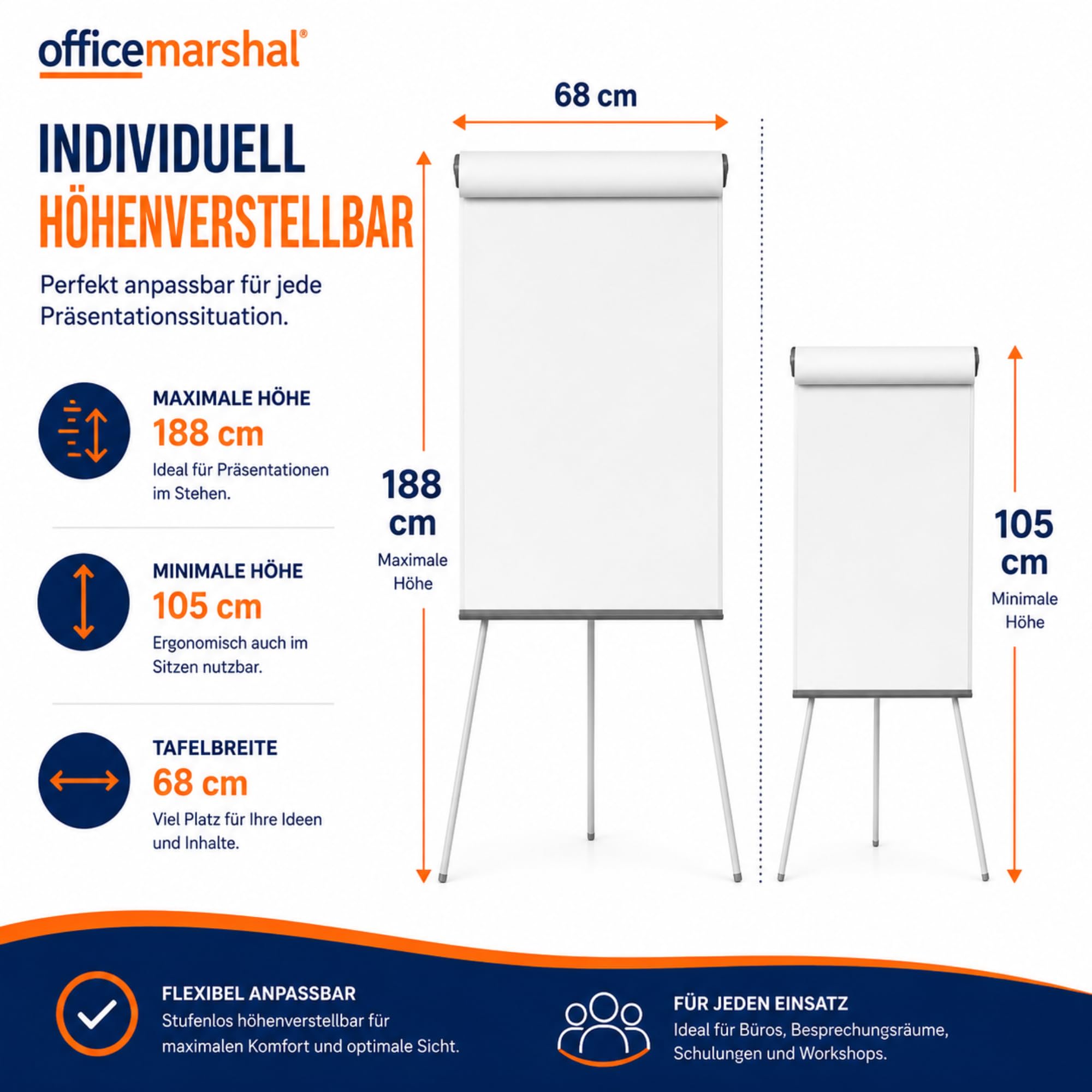 Office Marshal - Soporte magnético con trípode (68 x 105 cm, altura regulable hasta 180 cm)