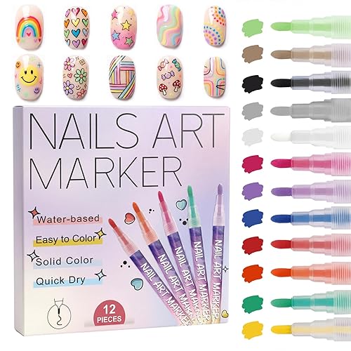 Juego de bolígrafos de 12 colores para arte de uñas, bolígrafos de esmalte de uñas 3D de 0.028 in, secado rápido, de larga duración e impermeables,