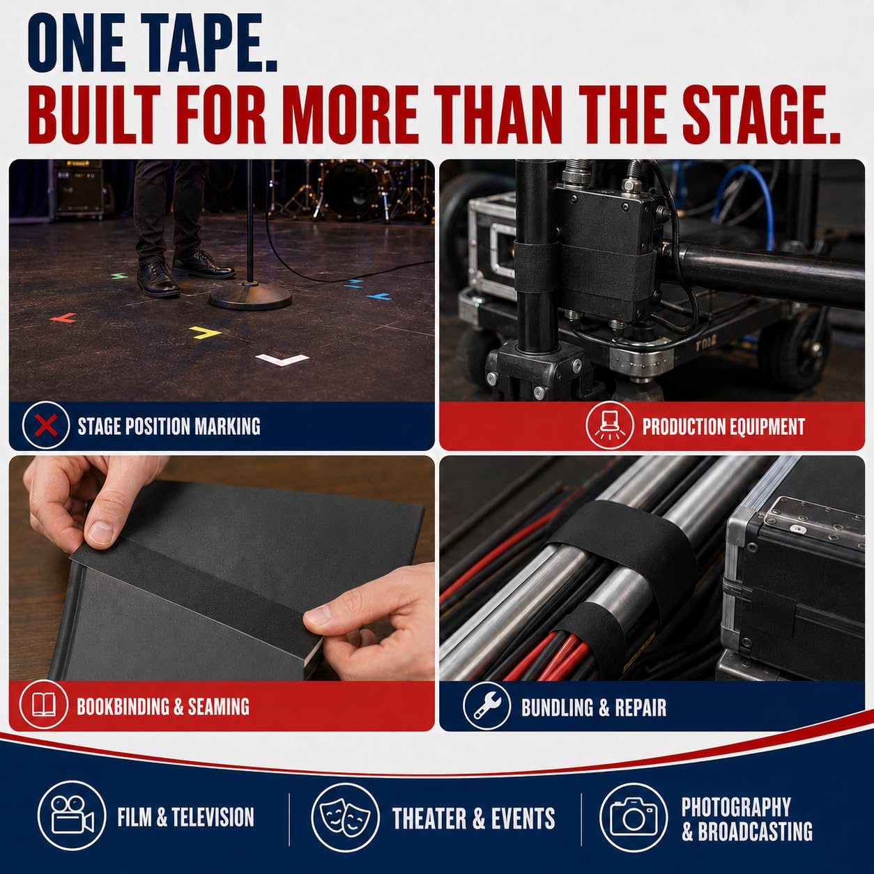 T.R.U. cgt-80 Farbe Gaffers Stage Tape mit Gummi Kleber, 60 Meter Länge, 12 Mil Dicke 2 in. (Pack of 1) weiß