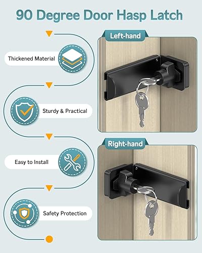 Miniatura 6 de Cerradura de cerrojo de puerta de 90 grados, pestillo de ángulo recto de seguridad para el hogar, cerradura de puerta corrediza de granero para