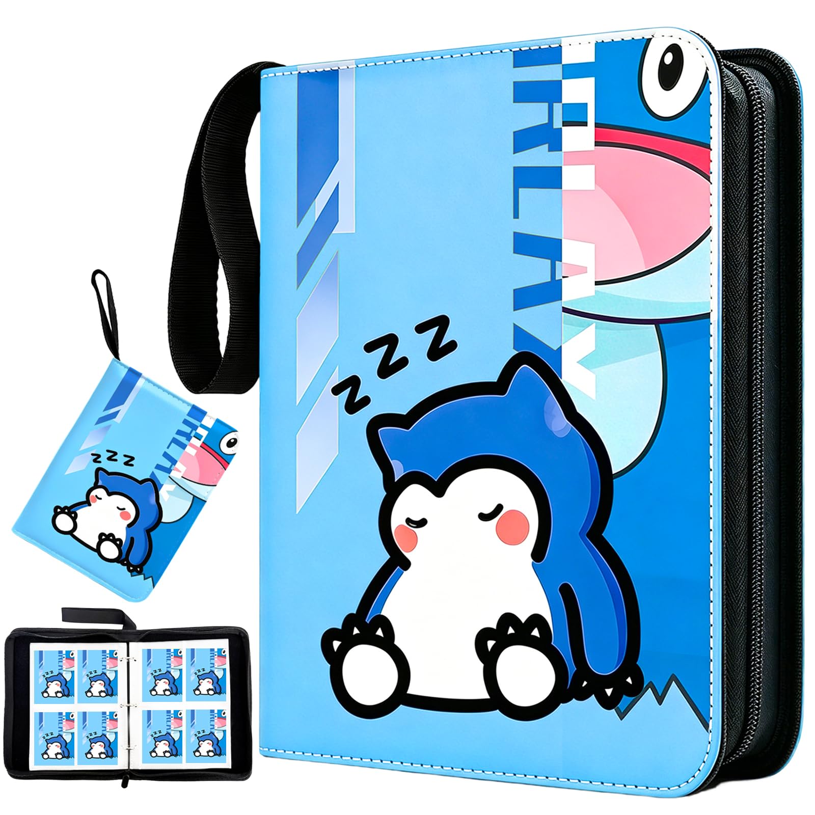 Card Binder 4 Pocket Trading Card Holder Fits 400 Cards with 50 Removable Sleeves, Portable Collection Card Ablum, Game Card Case book With Zipper