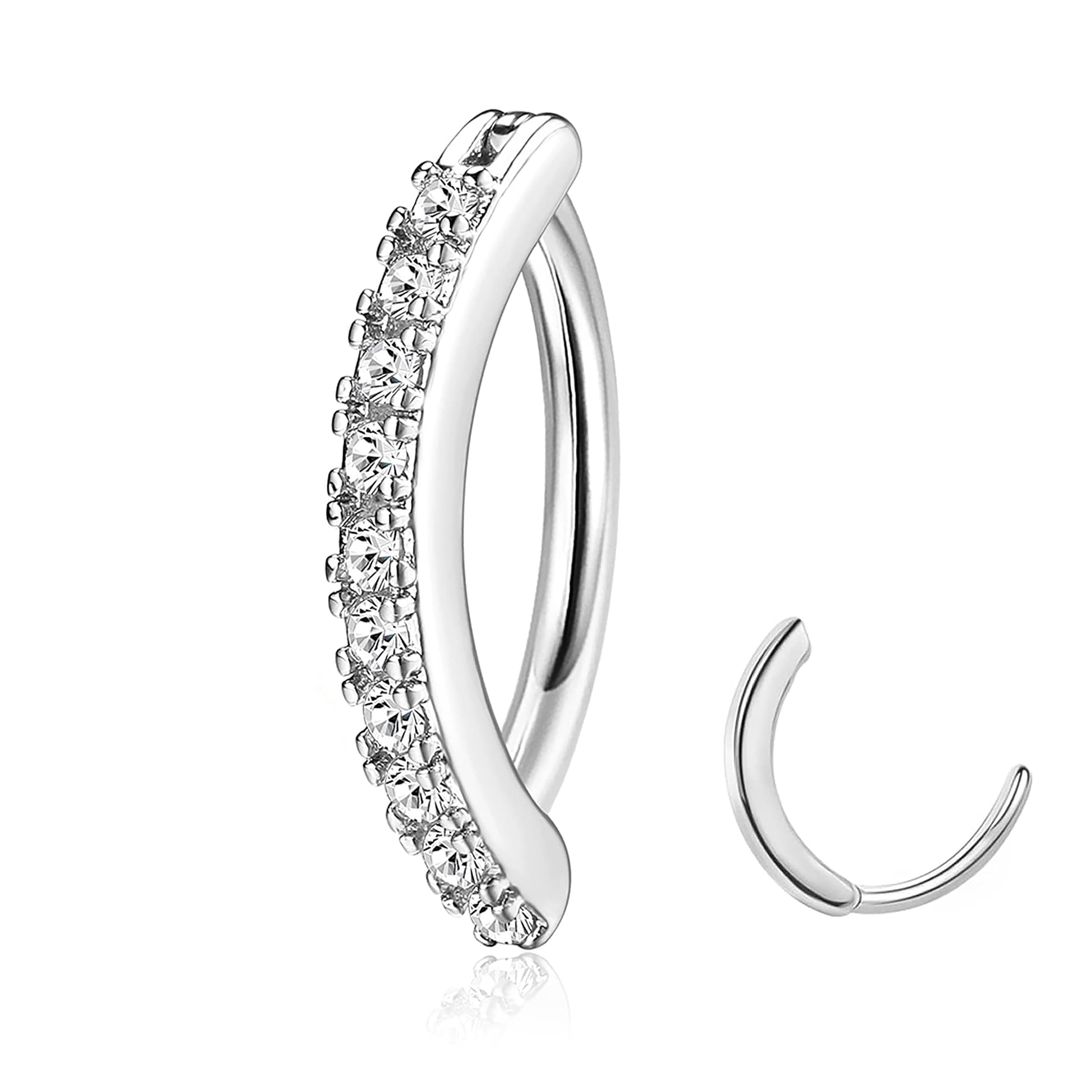 14G Clicker Belly Button Rings for Women Stainless Steel Cubic Zircon Opal Heart Reverse Curved Navel Rings Piercing Jewellery