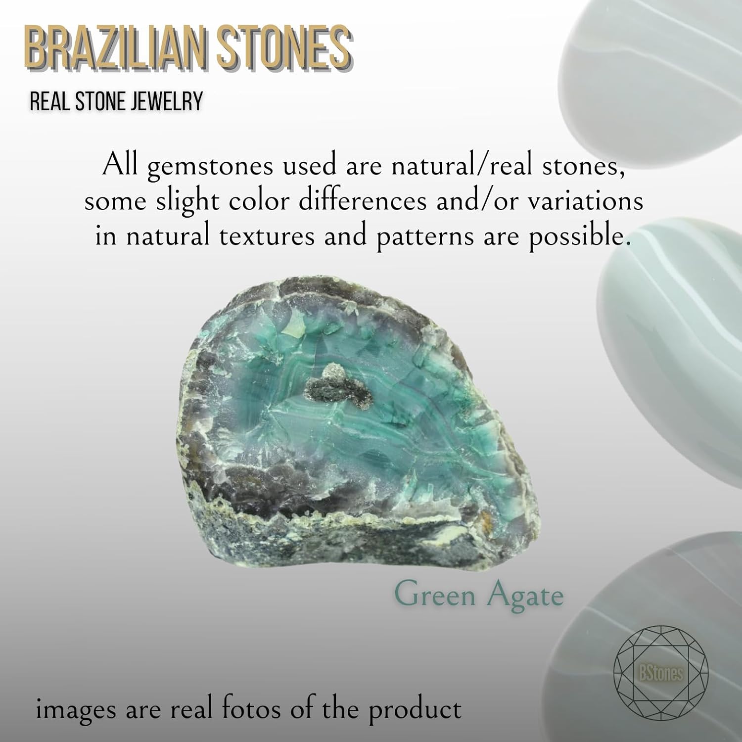 Brazilian Designed Gold Plated Earrings and Necklace with natural gemstone - Comfy Hypoallergenic Statement Jewelry set for Women 0.7 inch (1,8 cm) Made in Brazil - Image 6