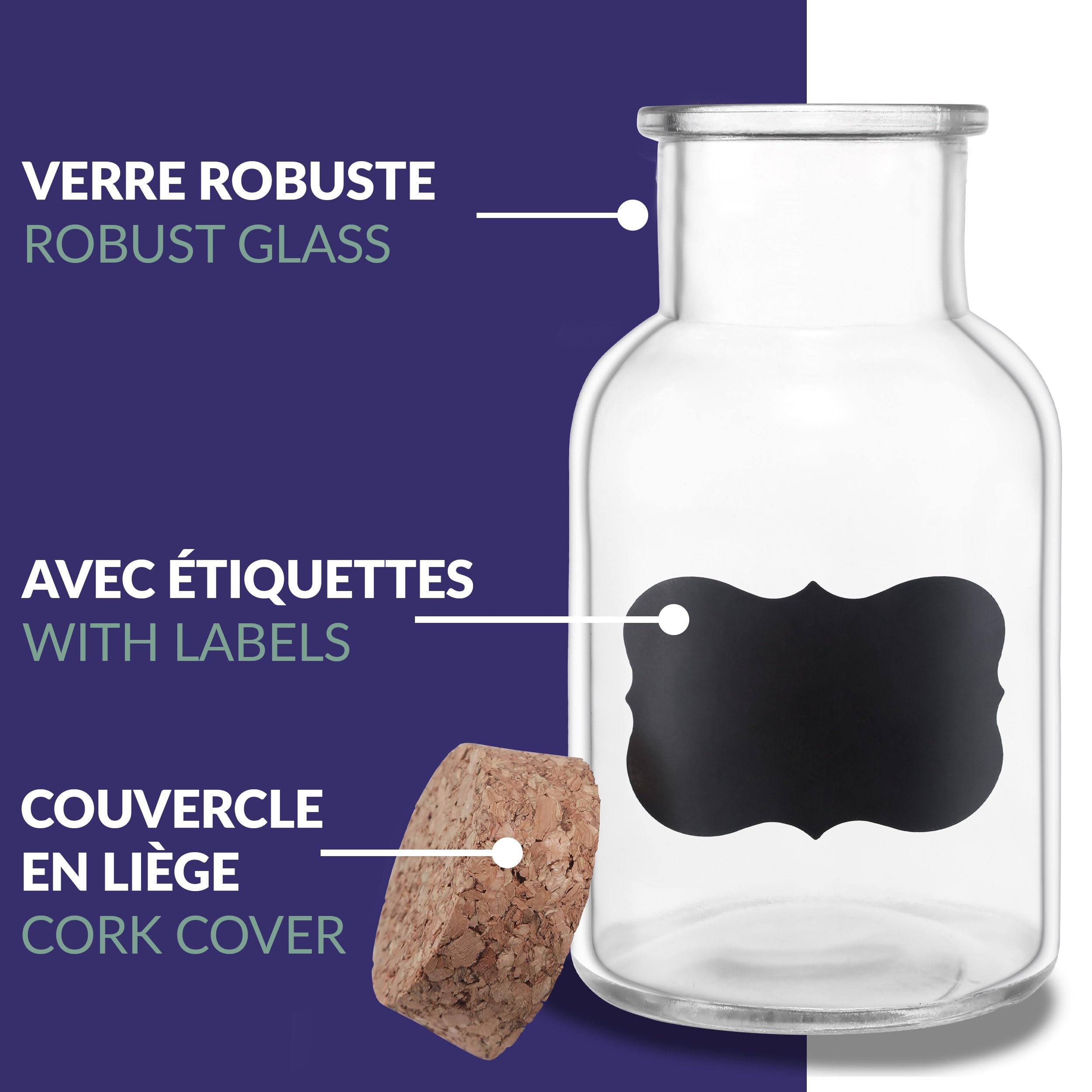 Pots à Épices En Verre 150ml - Lot De 12 Avec Couvercles Liège Et Étiquettes - Hermétiques Et Lavables