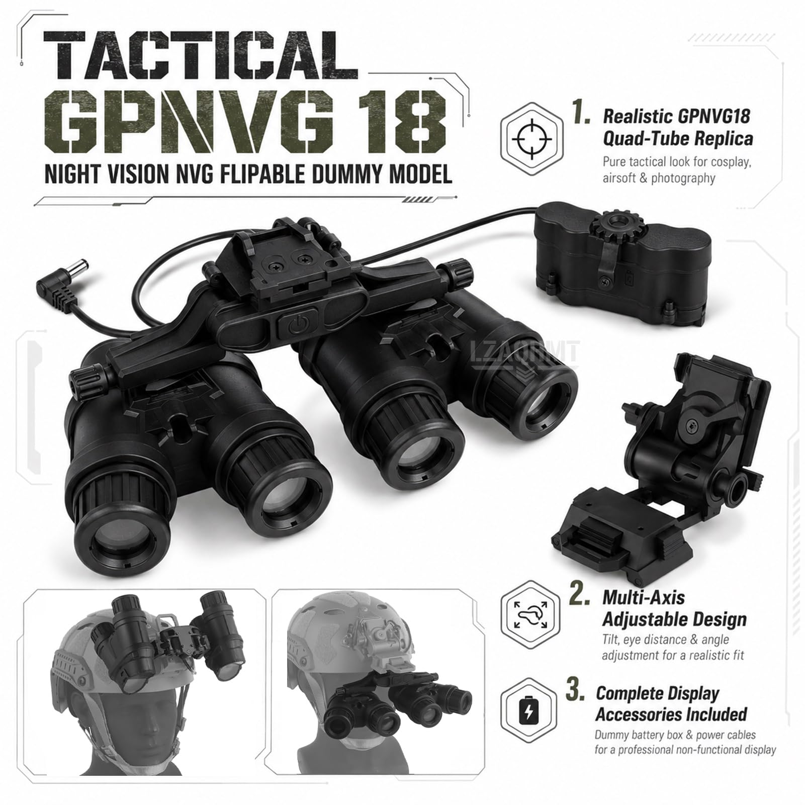 Set táctico 7 en 1 para Casco Airsoft con Funda y Auriculares | Visor nocturno falso con soporte, luz de señalización bolsa contrapeso para cosplay entrenamiento militar de tiro