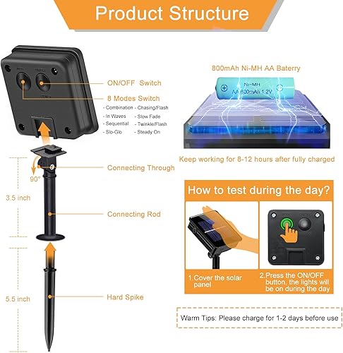 Miniatura 4 de 2 paquetes de luces solares de Navidad para exteriores, 80 pies con 240 luces LED impermeables para exterior, 8 modos de luces de hadas Blanco