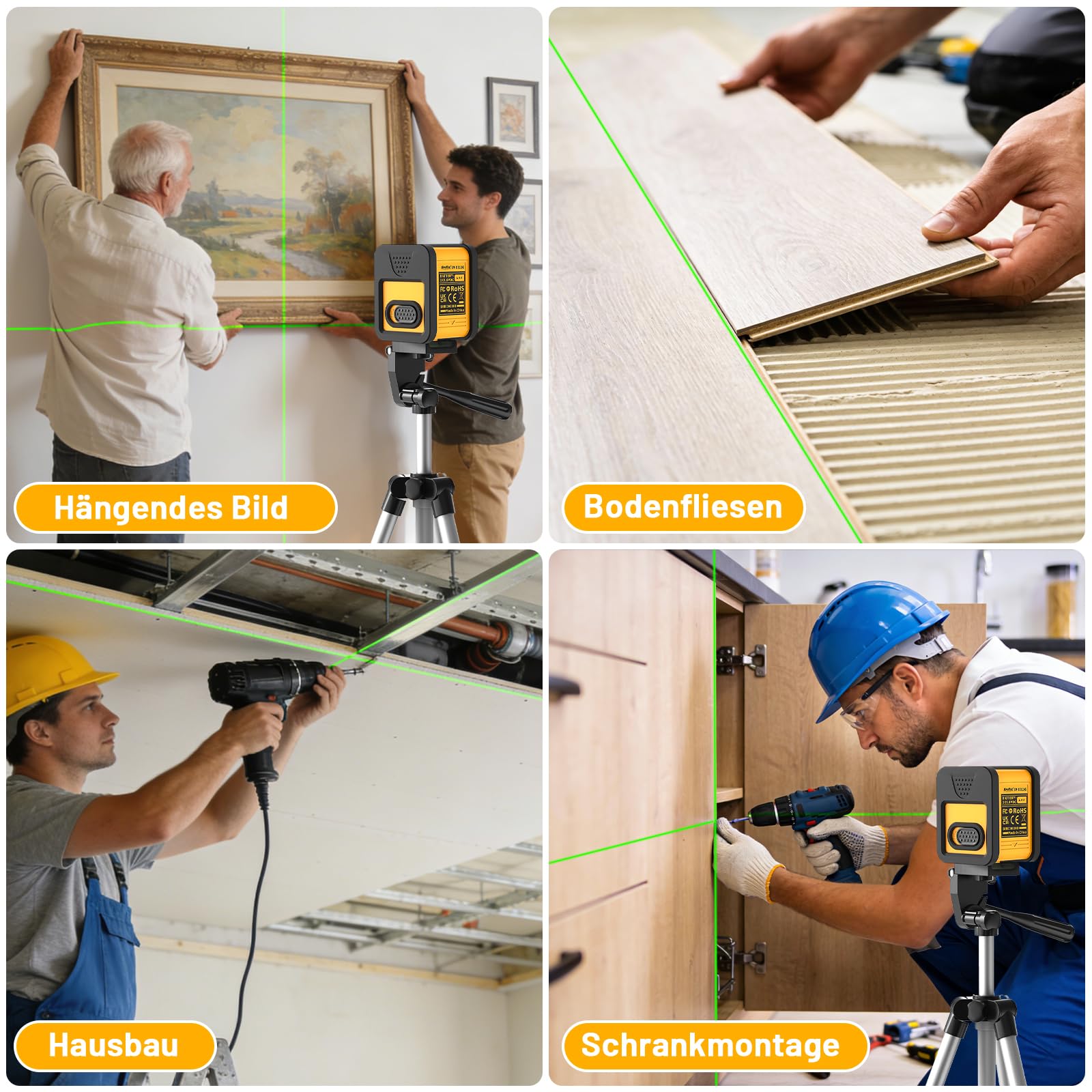 Nivel de burbuja láser con trípode de 1 m, modo pulso, 50 m, láser de líneas cruzadas autonivelante, láser de líneas verticales y horizontales para obras y decoración de interiores, 3 pilas