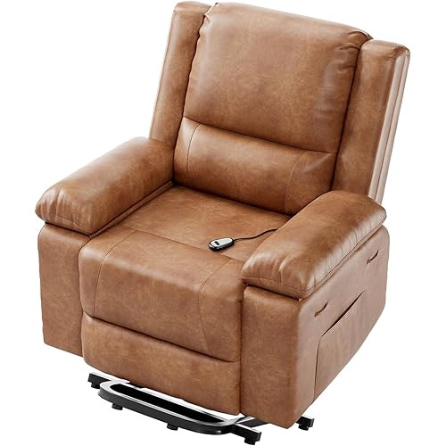 Power Lift Recliner Chair with Heat & Massage, Faux PU Electric Lift Recliner with 3 Positions Adjustable Back & Legs, Heavy Duty Lift Chair for Seniors, Elderly & Mobility Impaired