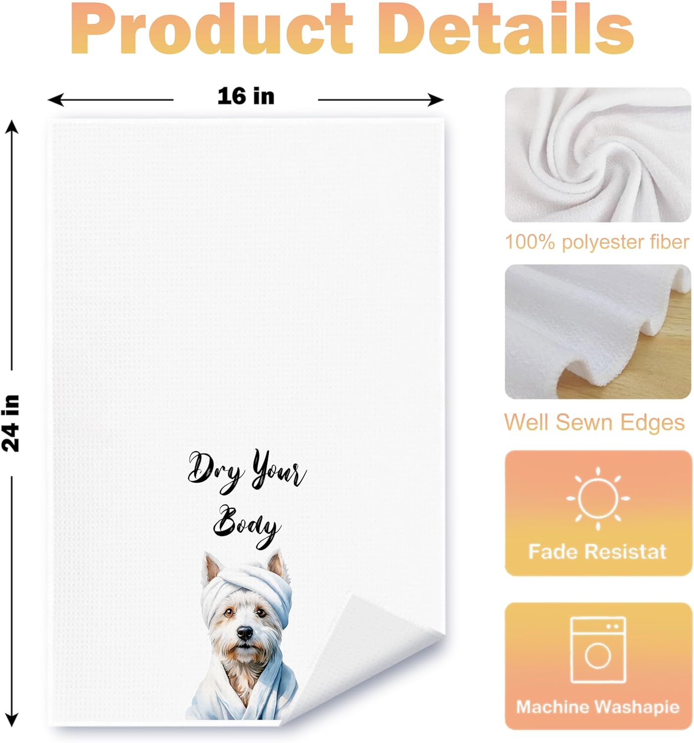 Funny West Highland White Terrier Dog Hand Towels for Bathroom Washroom, Gifts for West Highland White Terrier Lovers Women Men, Dog Bathroom Decor, 16x24 Inch Set of 4 - Image 6