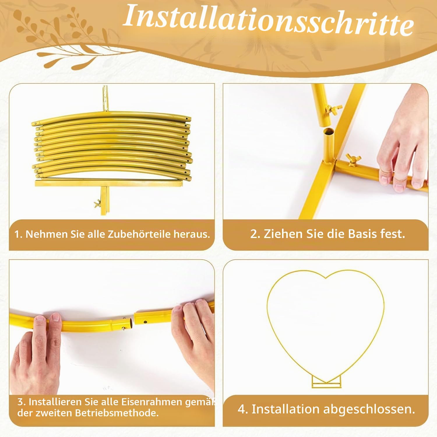 Herz Hochzeitsbogen,2mx2m Ballon Bogen Kit,Metall Arch Stand,Herz Traubogen Hochzeit Blumen Rahmen Hoop Ständer Ballonbogen Set,Gold Wedding Arch für Heiratsanträge,Geburtstag,Babyparty,Jubiläum
