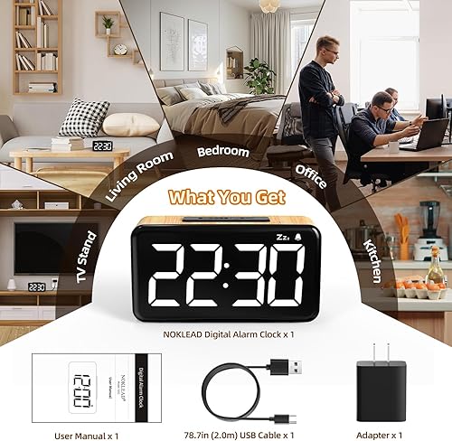 Miniatura 7 de NOKLEAD Reloj despertador digital para dormitorio pantalla LED grande de 5.9 pulgadas, repetición de 9 minutos, 2 niveles de volumen, 5 brillo, 1224