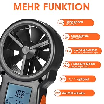 Kethvoz Digital Anemometer Mini KE-866B Wind Meter Wind Speed Meter Gauge with Wind Temperature Measurement for Windsurfing, Dragon Flying, Surfing, Sailing, Fishing
