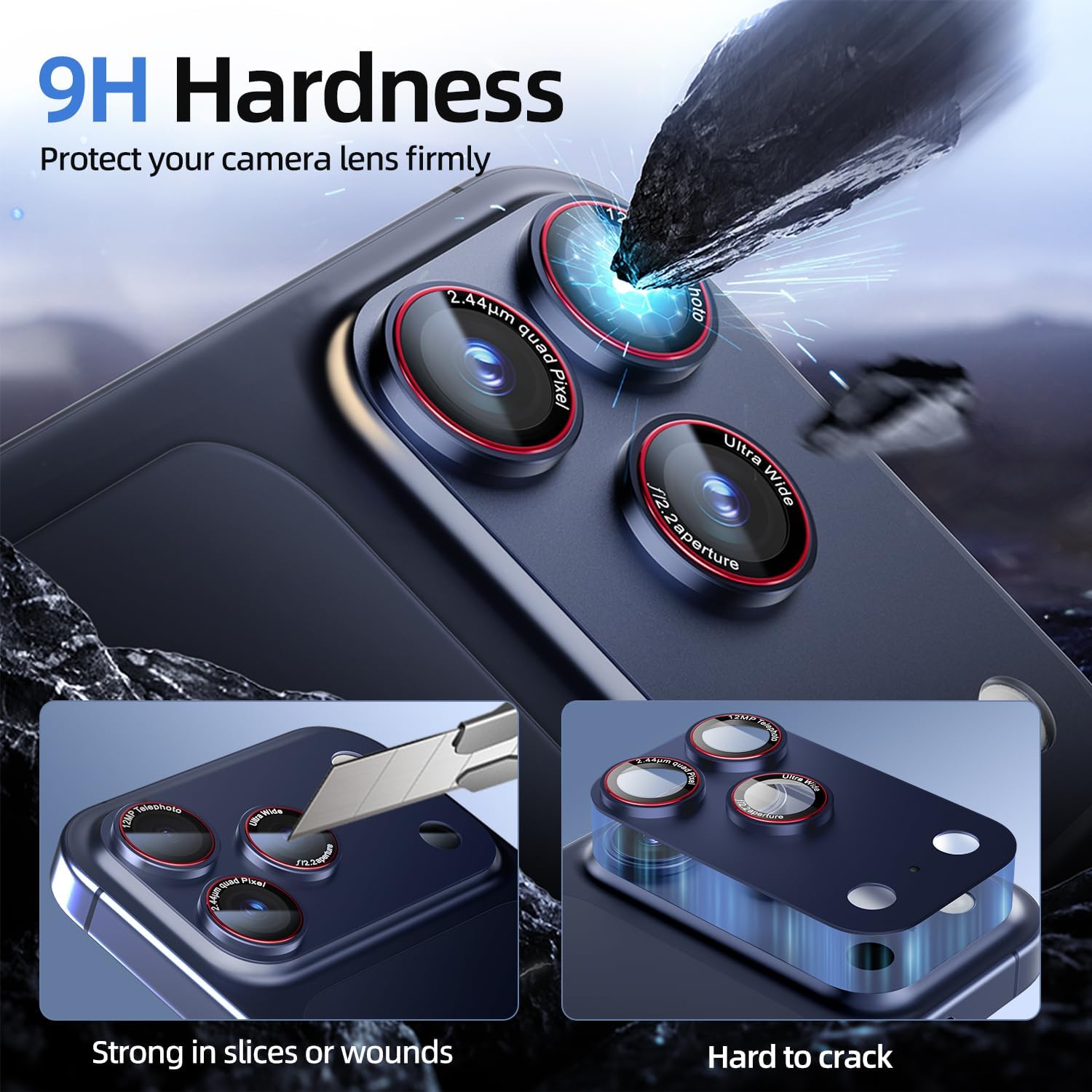 HelloDeere 9H High-alumina Tempered Glass Camera Lens Protector for iPhone 17 Pro Lens , Military-Grade Shatterproof with Strong Adsorption, Full Coverage Case-Friendly Cover (Blue, iphone 17 pro - 2 Pack)