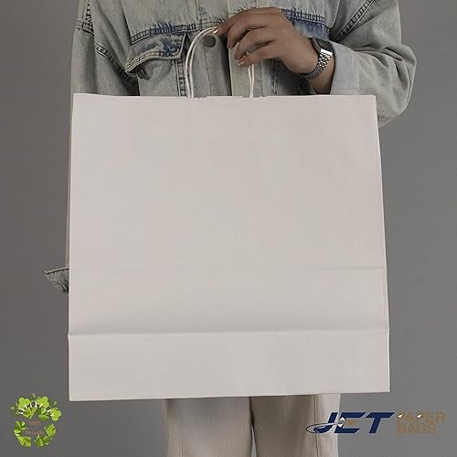 Miniatura 9 de JET PAPER BAGS Bolsas de regalo de papel kraft virgen de 18 x 7 x 18 pulgadas con asas trenzadas a granel Ideal para bricolaje negocios comida para