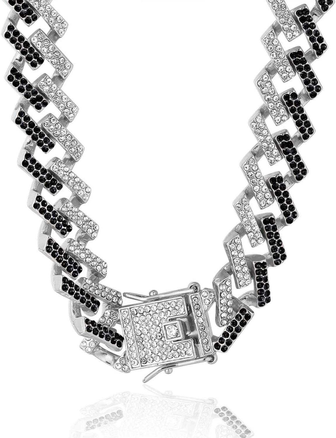 Halukakah Diamond Cuban Link Gold Chain for Men Iced Out,15MM 18k Real Gold Plated/Platinum White Gold Finish Choker Necklace,Multicolor FUJI Mountain Blue/Red/Black/Clear Lab Diamonds Prong Set,Gift for Him