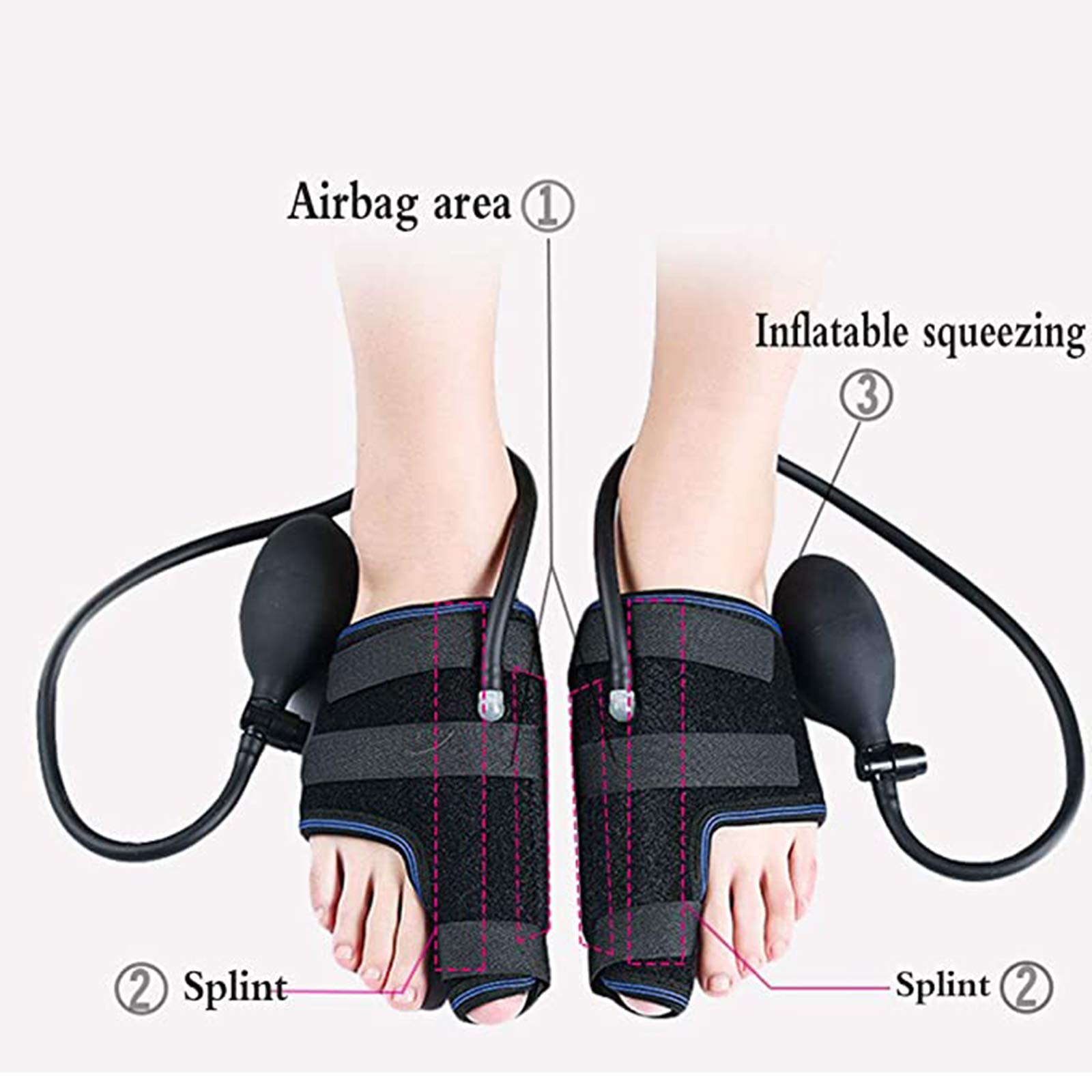 Corrector Neumático De Valgo del Pulgar, Corrector De La Férula del Dedo Gordo del Pie con Férula De Presión Barométrica Controlable Día Y Noche / 1 Par,Rosado