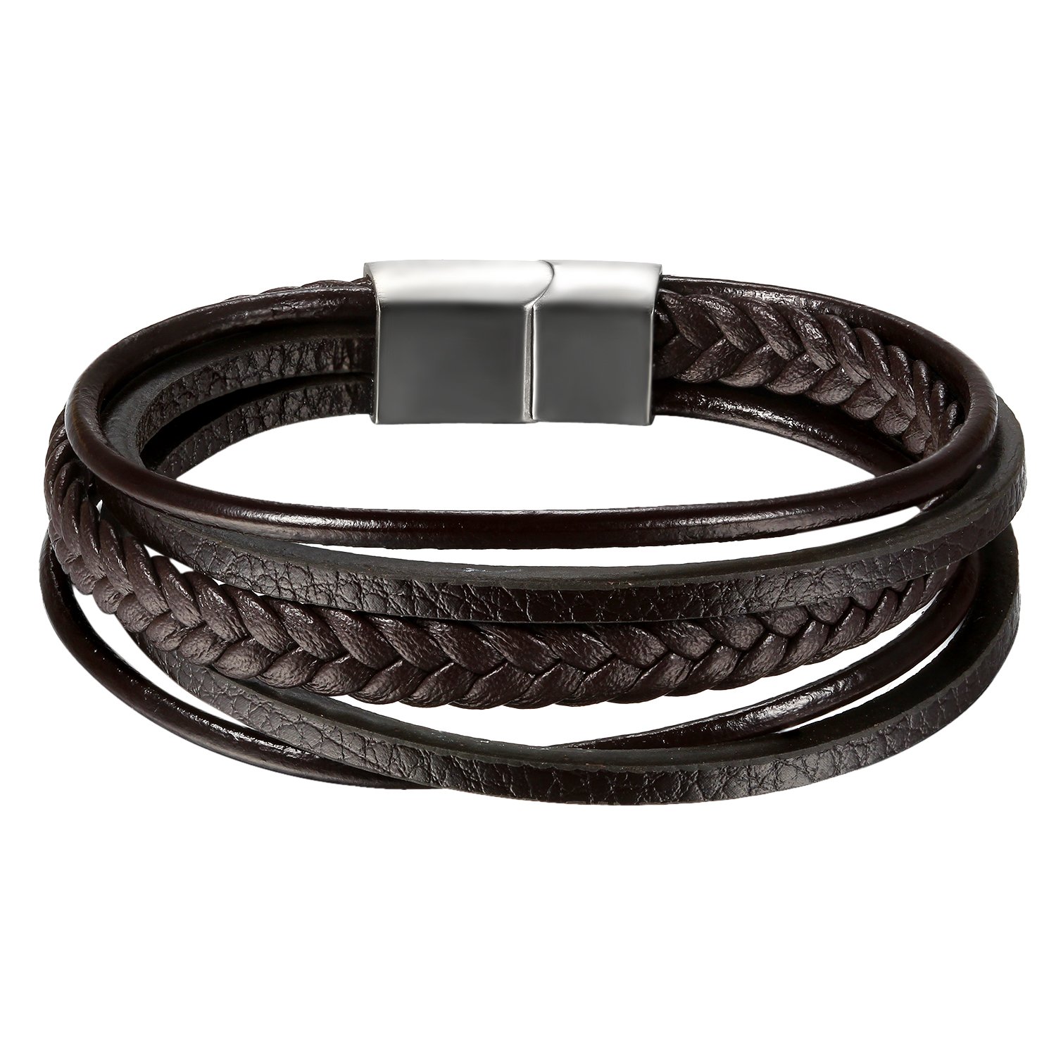 OIDEA Herren Armband Leder mit Magnetverschluss: Geflochten Armreif Handgelenkn Lederarmband mit Magnet Verschluss Vintage Retro Stil Schmuck Geschenk für Männer Junge Silber Gold Schwarz Blau