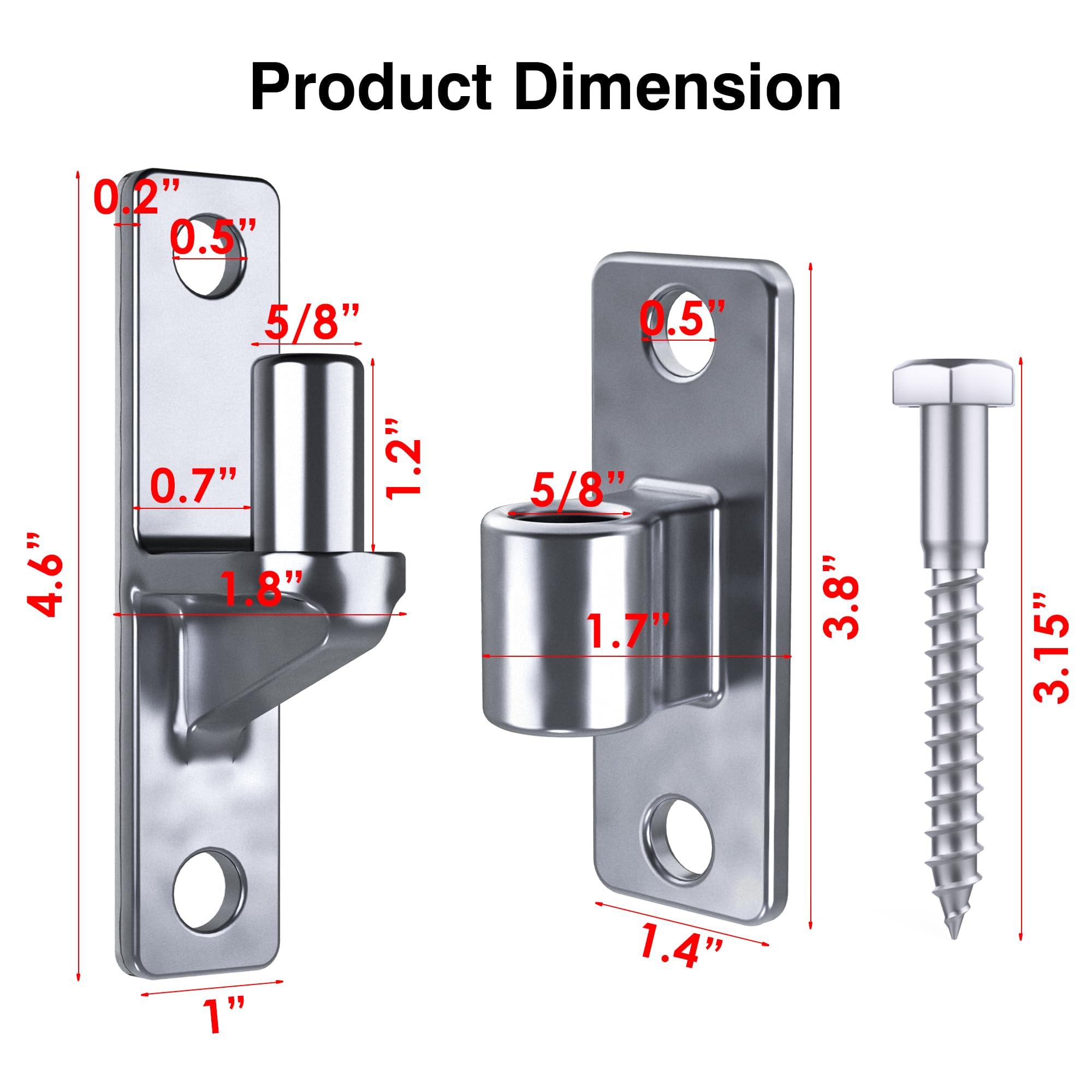 Paquete de 4 bisagras de puerta resistentes, bisagras de puerta de acero inoxidable 304, bisagras de puerta de granja de hasta 600 libras, diseño de una pieza, accesorios de bisagra de puerta