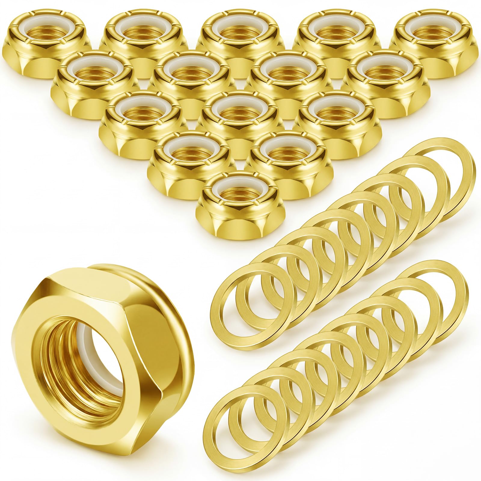 Outus 16 Pcs Skateboard Truck Nuts and 16 Pcs Axle Washers
