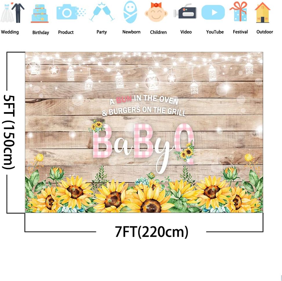 Mocsicka BBQ Baby Shower Backdrop Baby Q Baby Shower Background 7x5ft Sunflower Barbeque Baby Shower Backdrops (7x5)