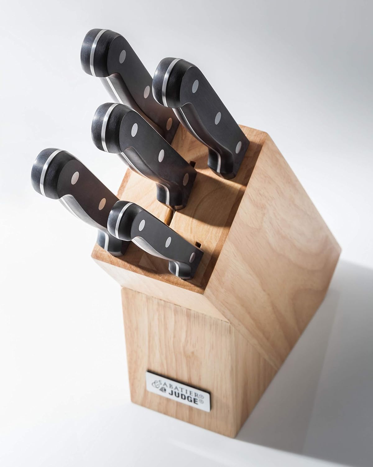 Judge Sabatier IV60 6 Piece Kitchen Knife Set with Block, Black Knife Block Set With Knives, 5 Stainless Steel Knives with Riveted grip Handles - 25 Year Guarantee