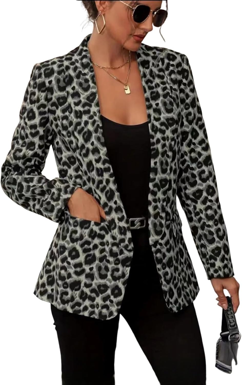 utcoco Women 2025 Fashion Leopard Blazers Business Casual Open Front Blazer Work Office Suit Jackets with Pockets