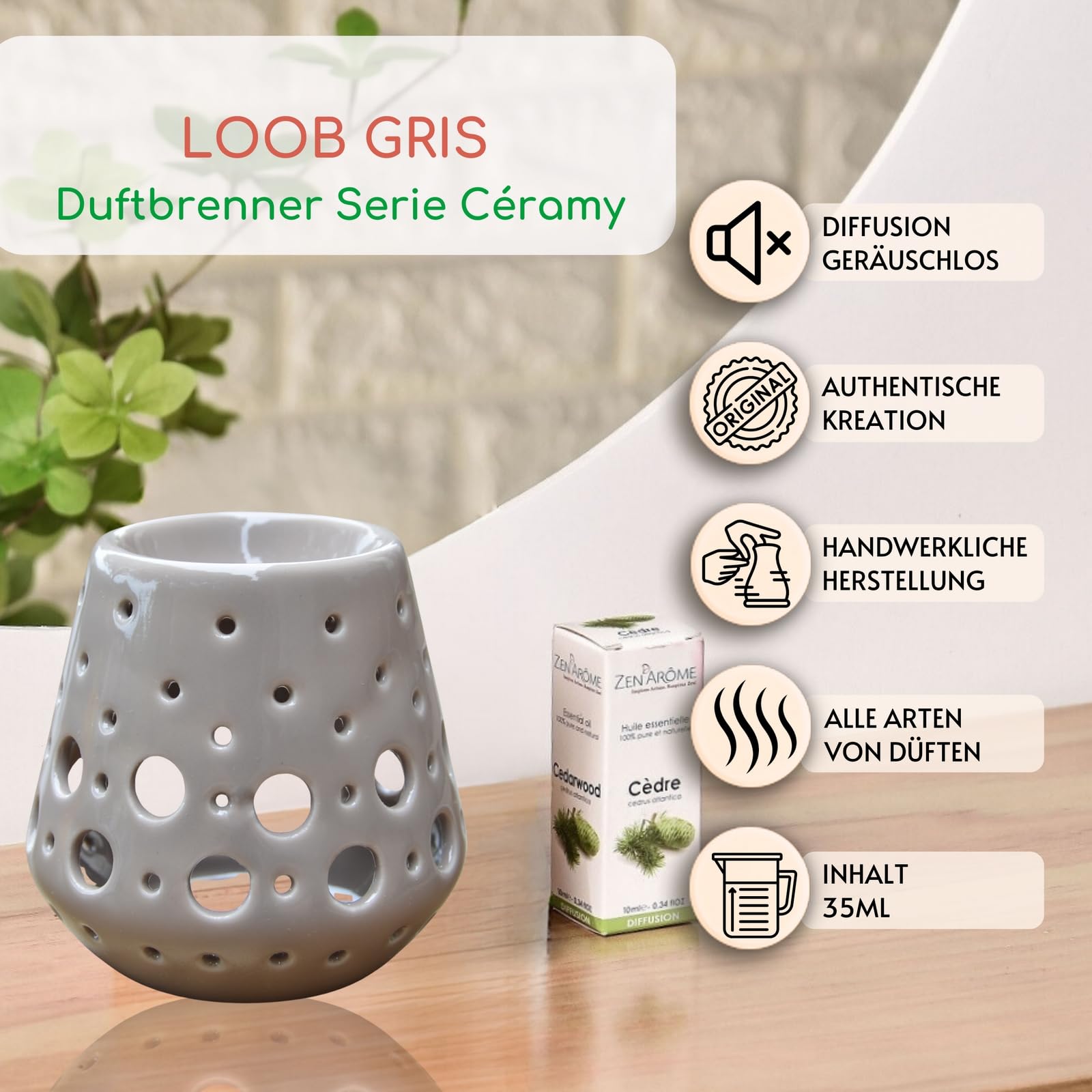 Zen'Arôme Duftbrenner Aus Keramik – Für Duftwachs & ätherische Öle Mit Lichtprojektion