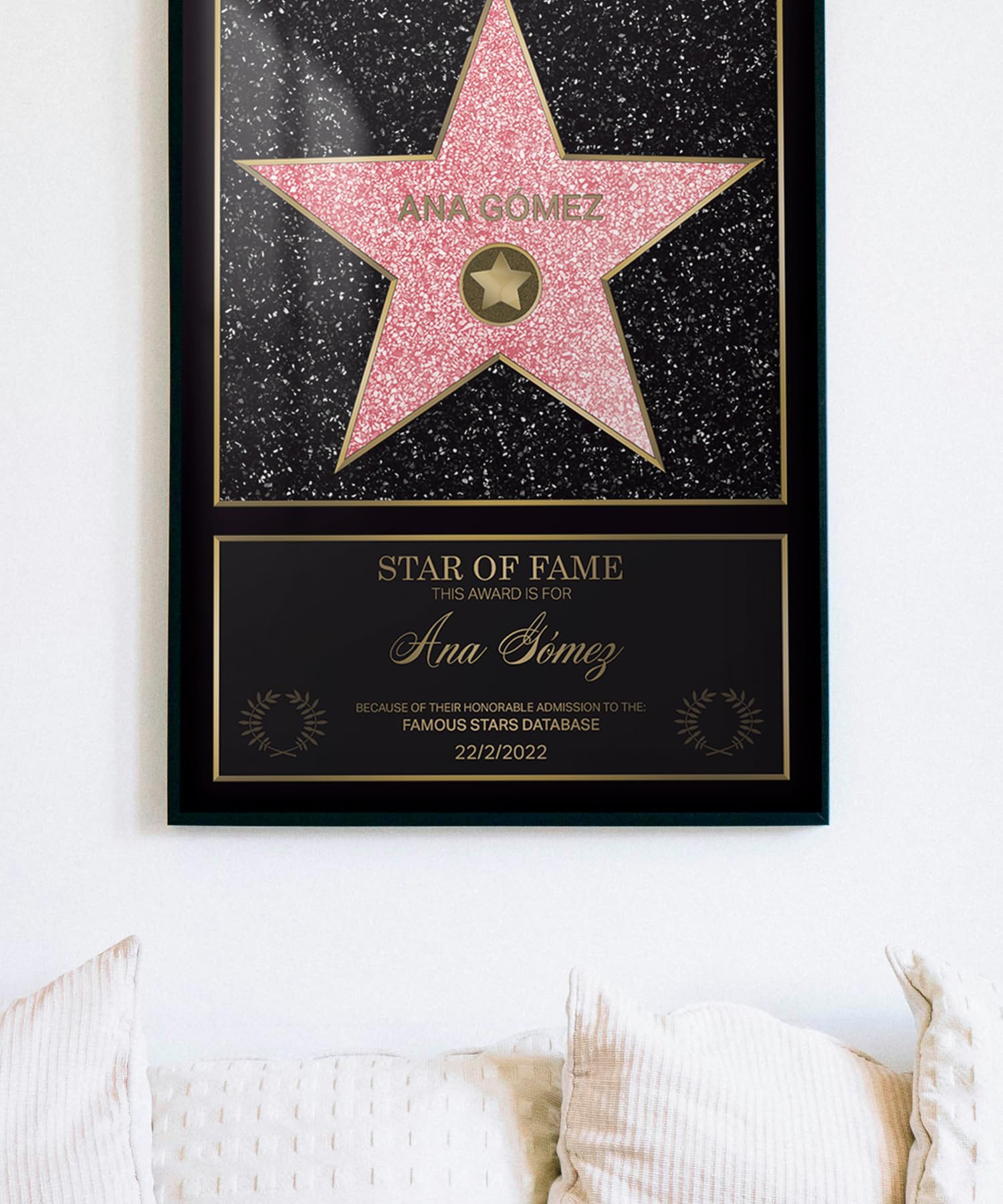 mubusi Hollywood Star of Fame (70x100 cm) - Stella Personalizzata Certificato Walk of Fame - Regali Originale - Quadro en Metacrilato