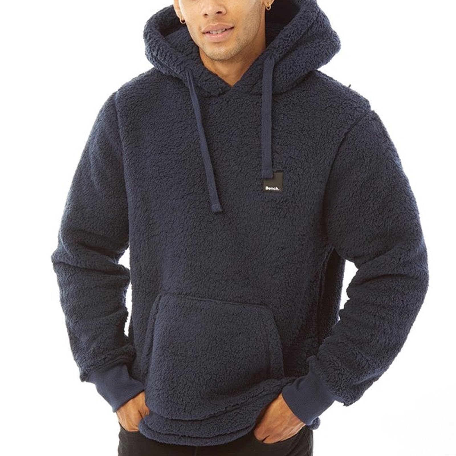Bench Mens Jerry Borg Pullover Teddy Bear Fleece Hoodie - Navy - L