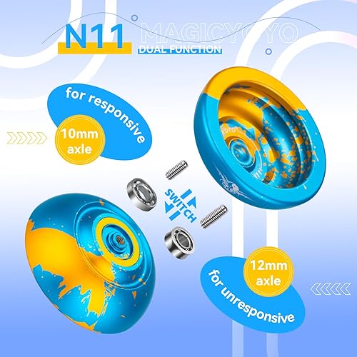 Miniatura 7 de Paquete de 2 Yoyos MAGICYOYO N11 Negro Plata Dual Purpose Yoyo + N11 Sky Blue Golden Responsive Yoyo