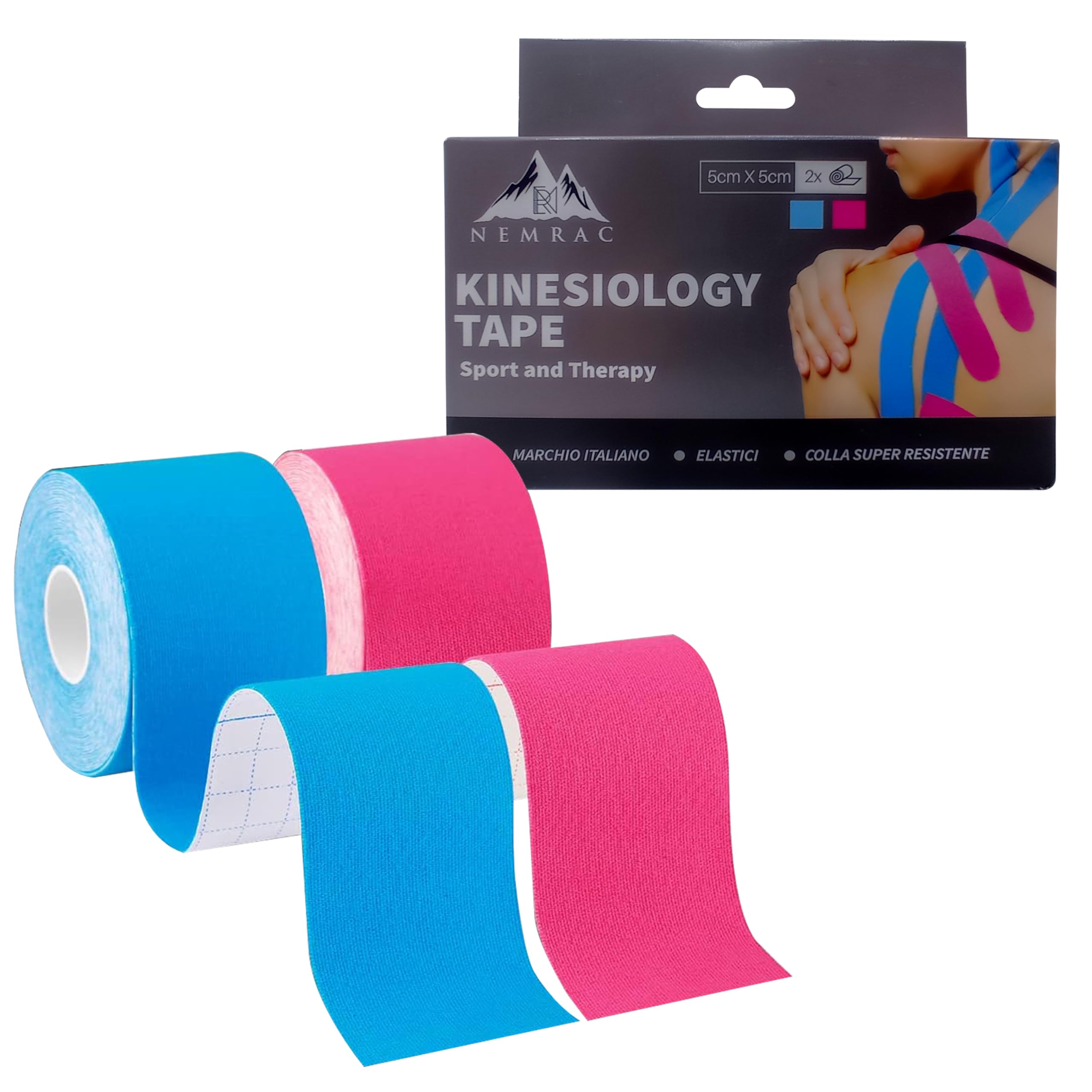 2 Rotoli Nastro Kinesiologico Colore Pelle 5cm X 5m: Elasticizzato E Impermeabile Per Supporto Muscolare