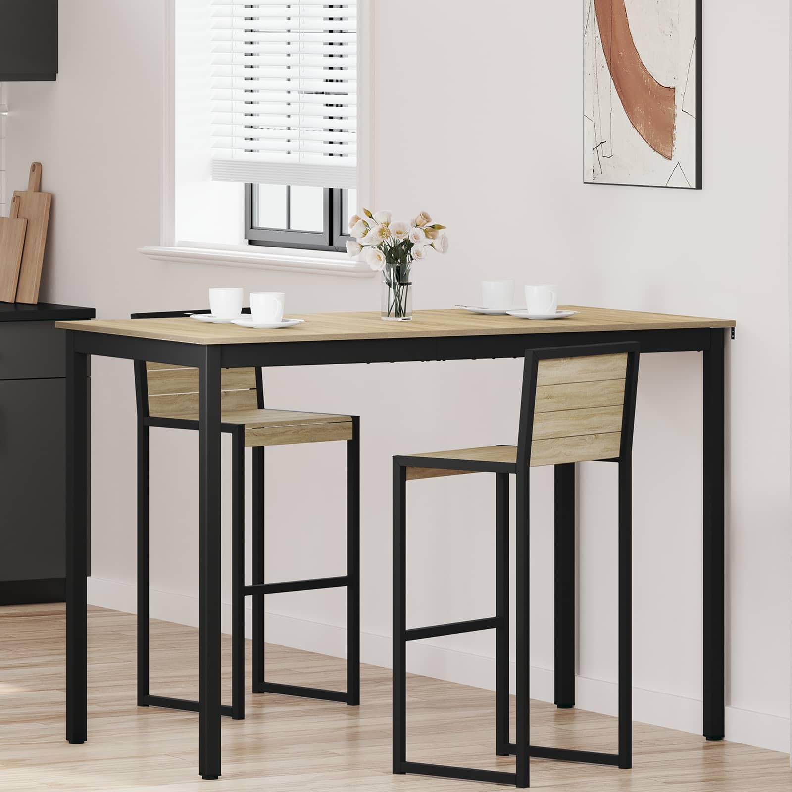 Table mange-debout rectangulaire en bois et métal de 150 cm pour la cuisine et les repas