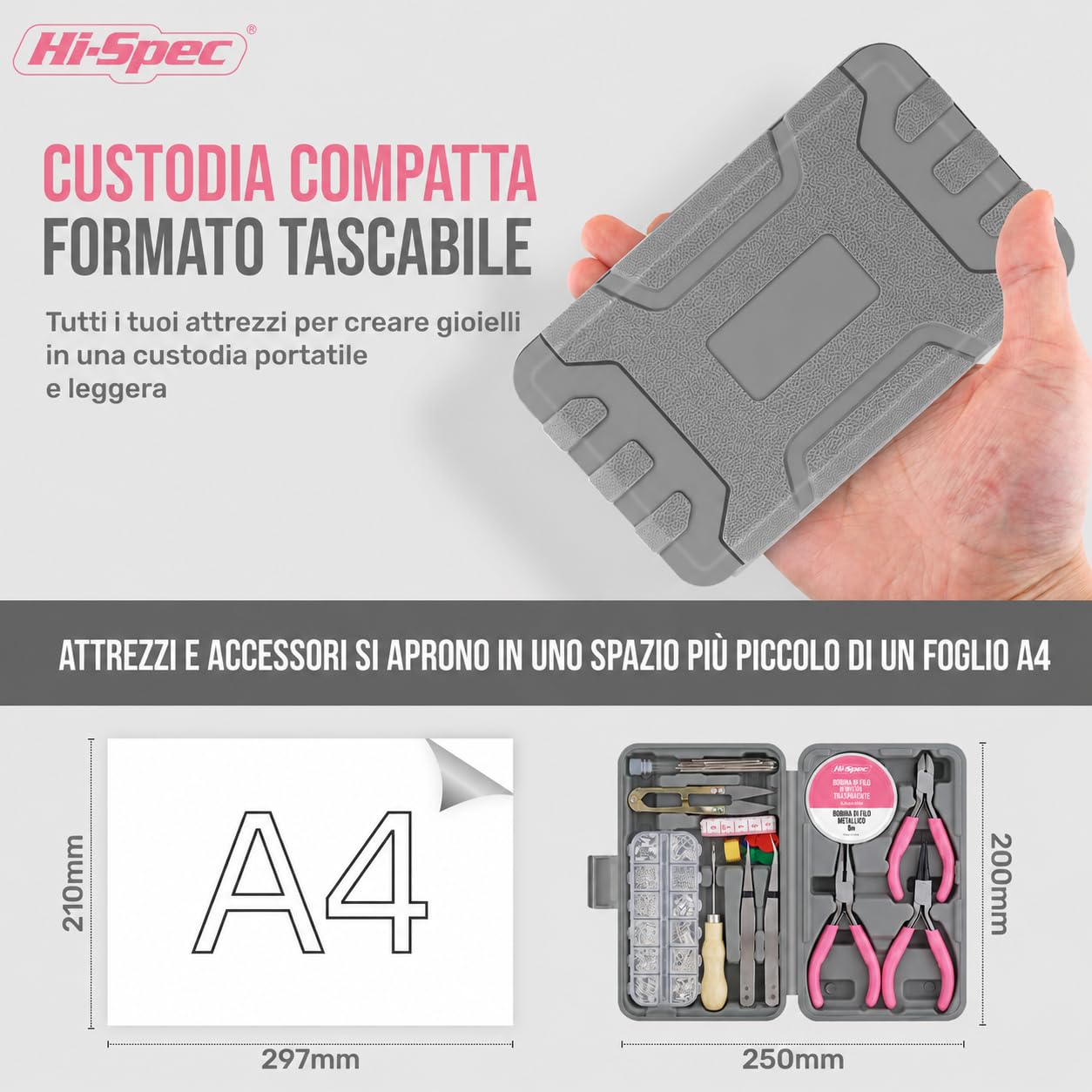 Hi-Spec set da 17 pezzi di strumenti per creazione di gioielli e set di accessori da 600 pezzi. Pinze e fili per bracciali, collane, orecchini fatti a mano, arti e mestieri