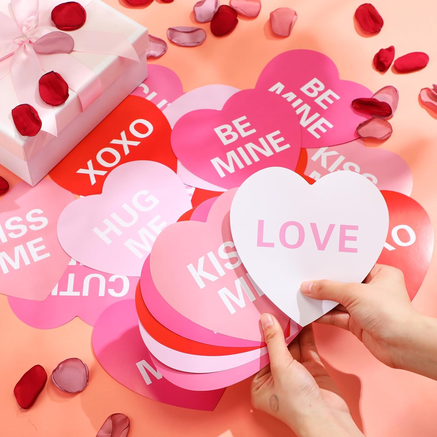 Fuutreo 90 Pcs 6 Inch Large Heart Cutouts Paper Valentine's Day Conversation Cutouts Assorted Color Heart Shapes Card Double Sided Paper Craft Decoration for Bulletin Board (Pink Gradient) 90 Pink Gradient