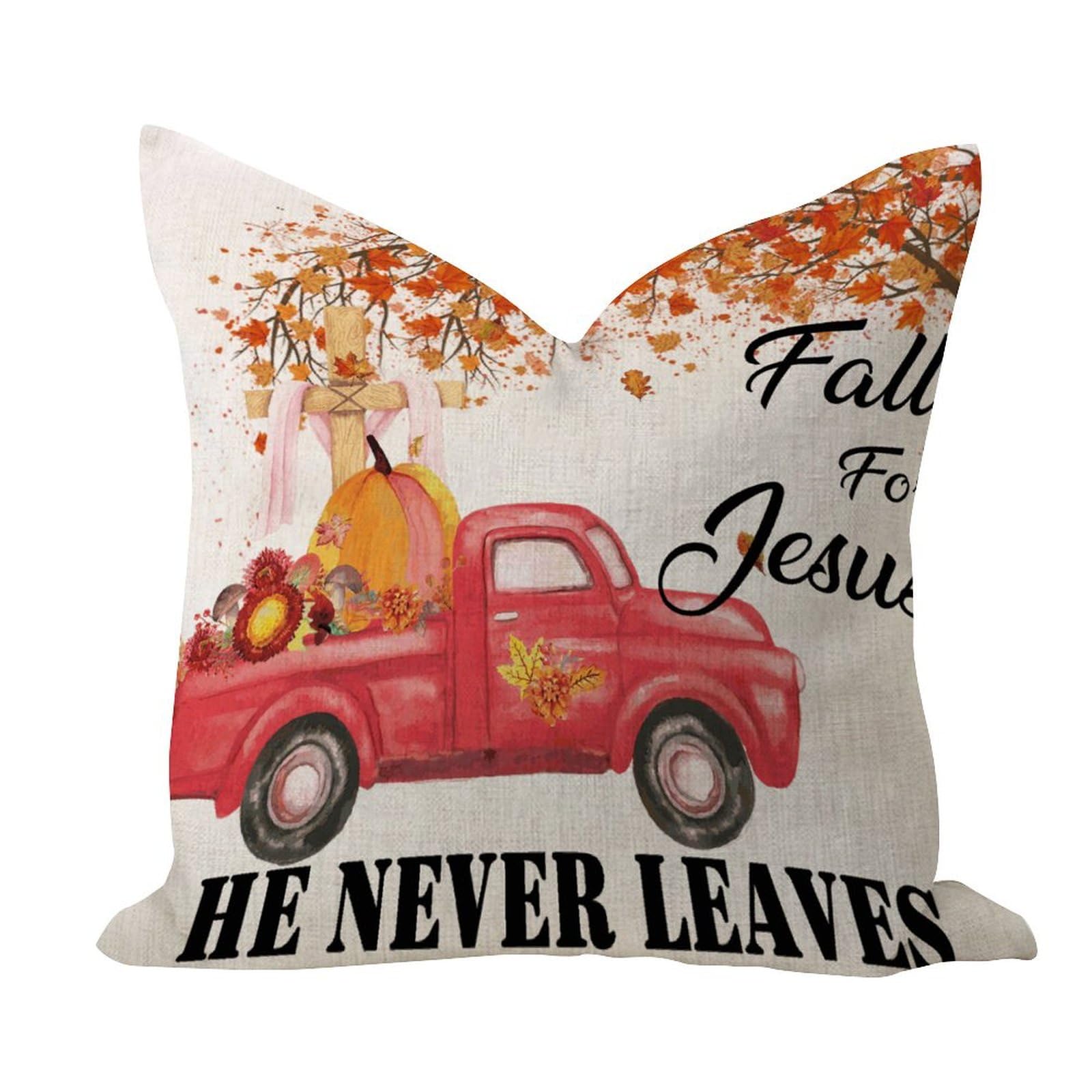 Wsdesdec Style-2 Decorative Outdoor Pillow Covers 16X16 Fall For Jesus He Never Leaves Spring Decor Decorative Throw Pillow Cases Religious Pumpkin Christian Gifts Linen Lumbar Pillow Cover For Bench Gallery Outside